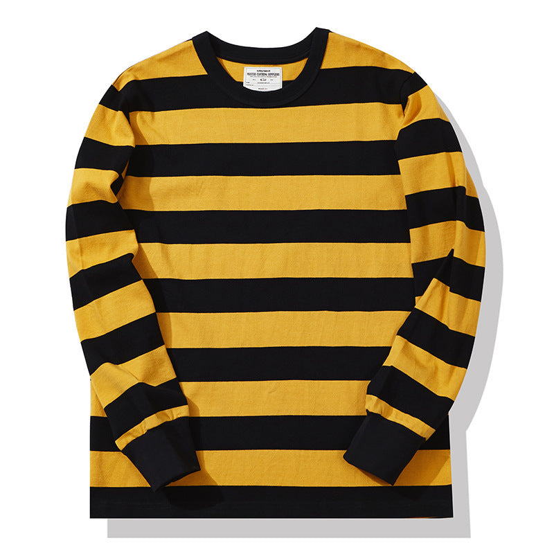 Cotton Striped Long Sleeve T-Shirt Men Classical Casual Thick Pullover Tops