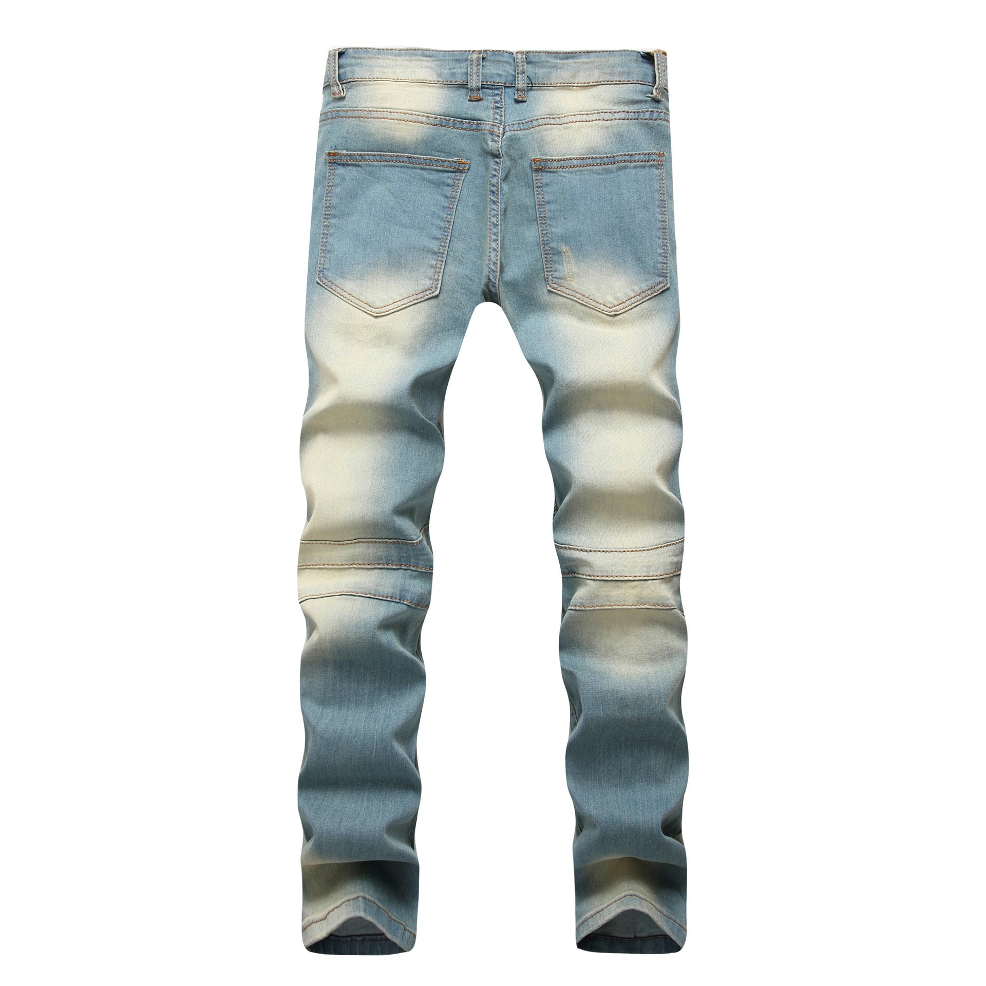 Cross border special for men's zipper, jeans, broken holes, dragging the yellow, nostalgic men, Europe and America high street stretch pants