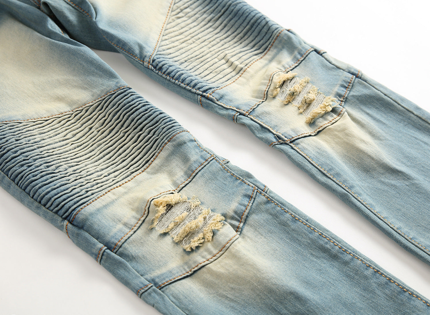 Cross border special for men's zipper, jeans, broken holes, dragging the yellow, nostalgic men, Europe and America high street stretch pants