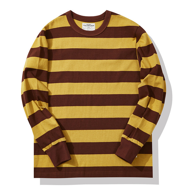 Cotton Striped Long Sleeve T-Shirt Men Classical Casual Thick Pullover Tops