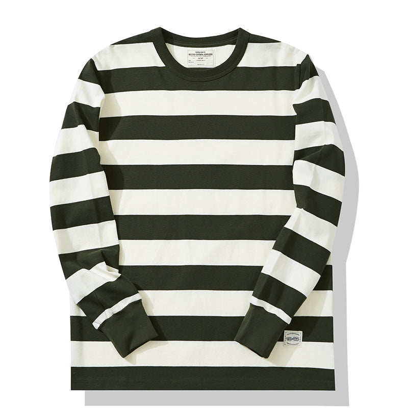 Cotton Striped Long Sleeve T-Shirt Men Classical Casual Thick Pullover Tops