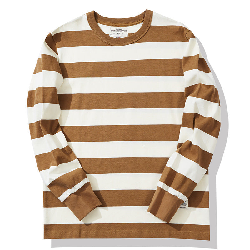 Cotton Striped Long Sleeve T-Shirt Men Classical Casual Thick Pullover Tops