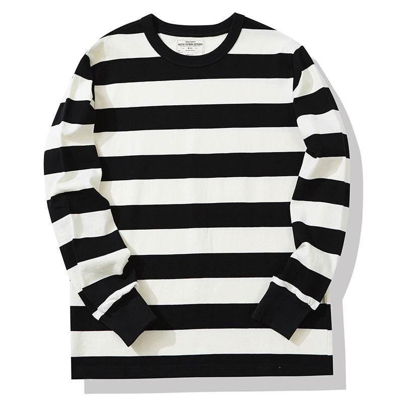 Cotton Striped Long Sleeve T-Shirt Men Classical Casual Thick Pullover Tops