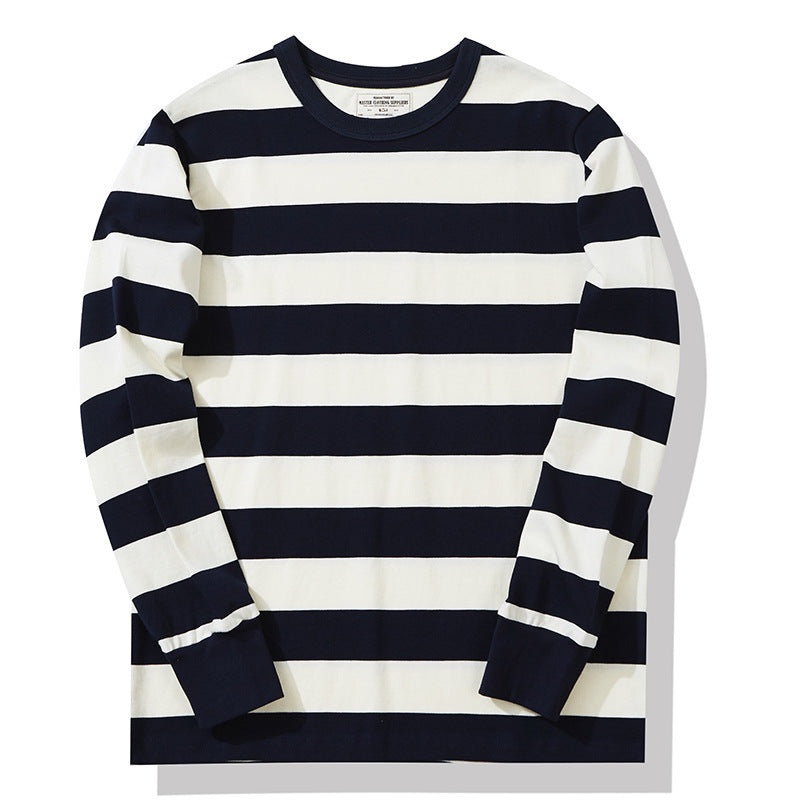 Cotton Striped Long Sleeve T-Shirt Men Classical Casual Thick Pullover Tops